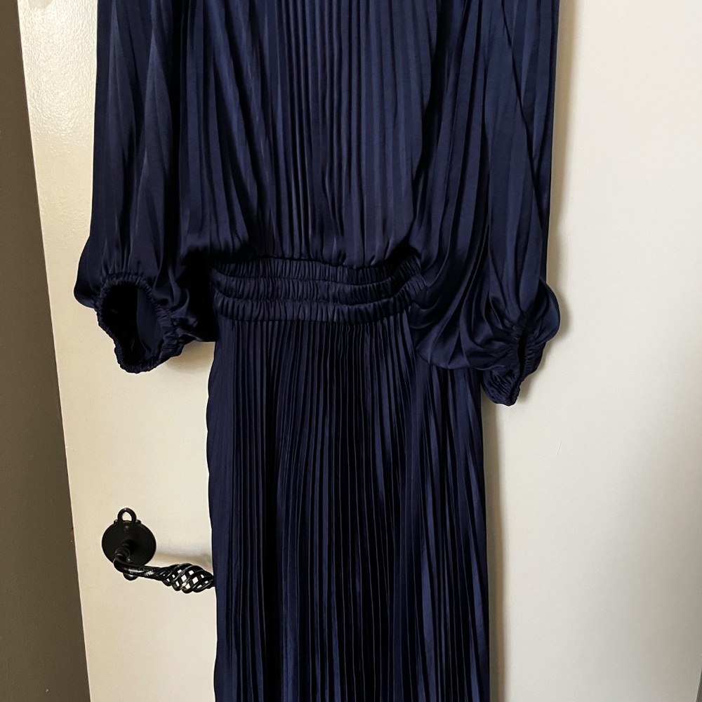 ALC Sienna Satin Pleated Off the Shoulder Dress - Picture 3 of 4